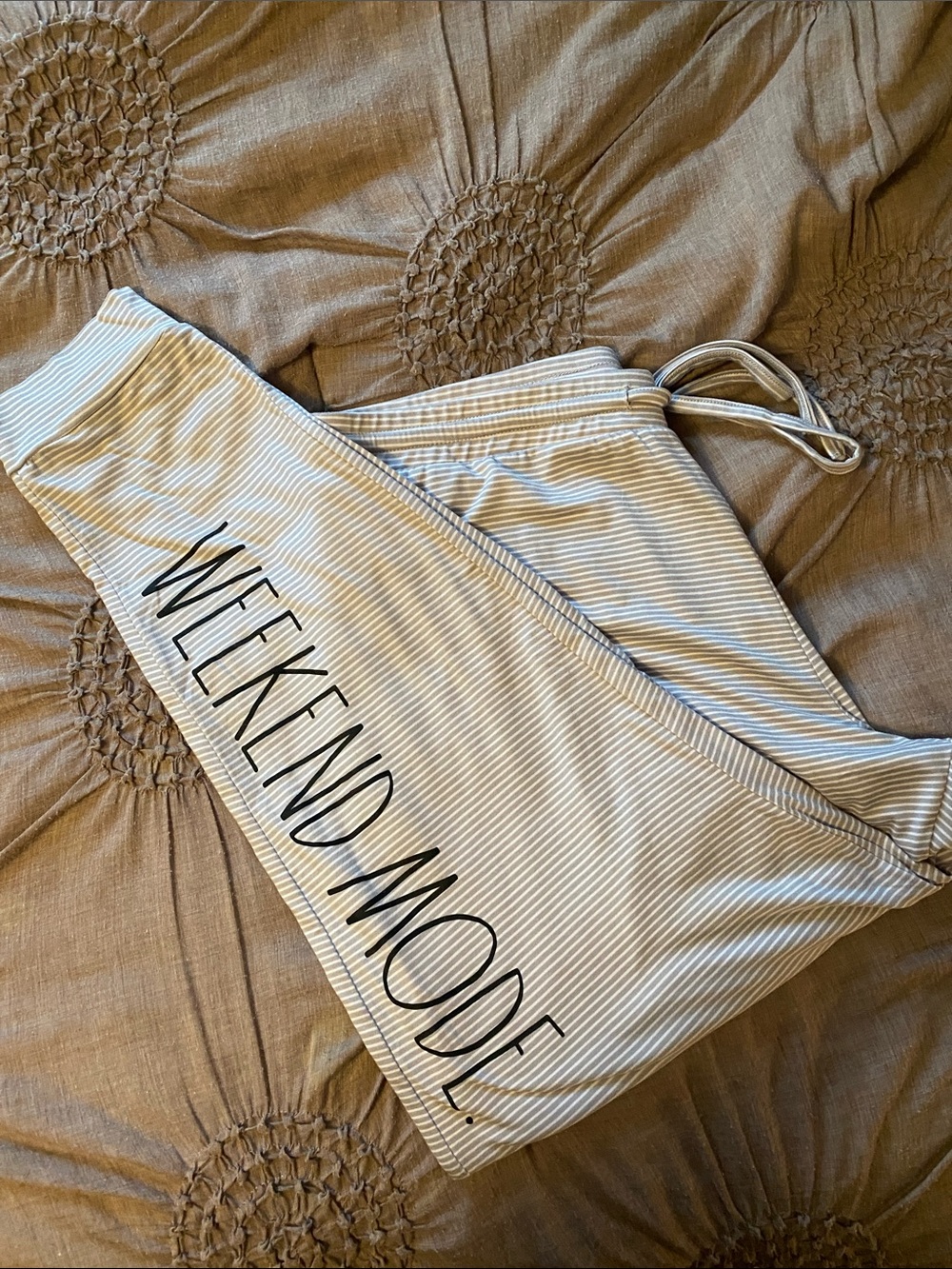 Rae Dunn Weekend Mode Striped Lounge Pants - Gray/White
